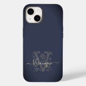 Floral Botanical Navy Blue & Gold V Name Monogram Case-Mate iPhone Case (Achterkant)
