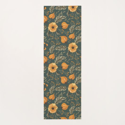 Floral Botanical Pattern Golden Green Custom Name Yogamat (Achterkant)