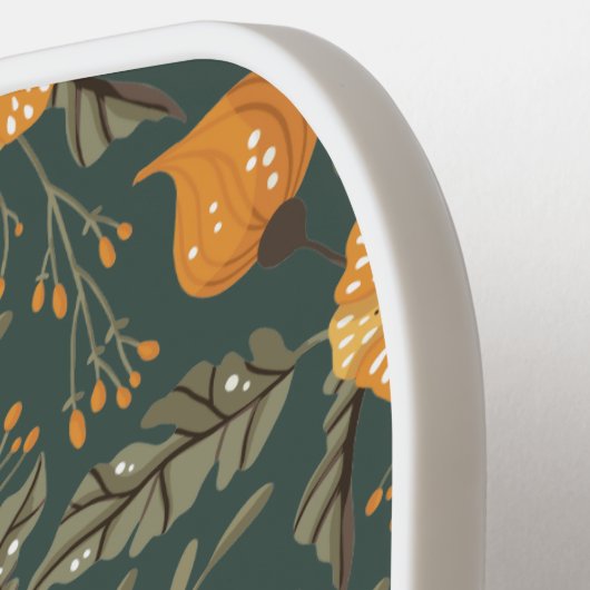 Floral Botanical Pattern Green Golden Custom Name Pickleball Paddle (Links Detail)