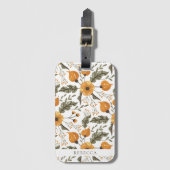 Floral Botanical Pattern White Golden Custom Name Bagagelabel (Voorkant (verticaal))