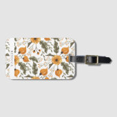 Floral Botanical Pattern White Golden Custom Name Bagagelabel (Voorkant (horizontaal))