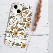 Floral Botanical Pattern White Golden Custom Name iPhone Hoesje