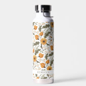 Floral Botanical Pattern White Golden Custom Name Waterfles (Links)
