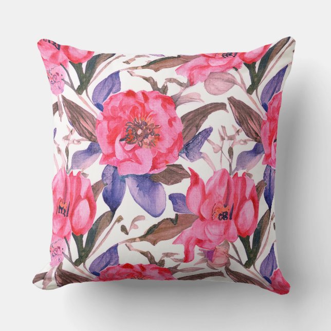 Floral botanical pink and purple pattern kussen (Voorkant)
