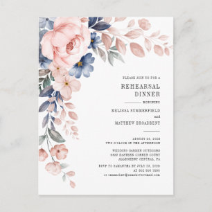Floral Botanical Pink Flowers Rehearings Dinner Uitnodiging Briefkaart