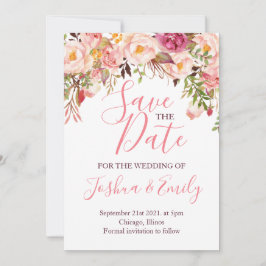 Floral Botanical Pink Peony Boho Wedding Save The Date