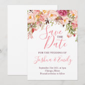 Floral Botanical Pink Peony Boho Wedding Save The Date (Voorkant / Achterkant)