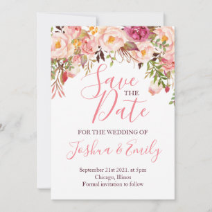 Floral Botanical Pink Peony Boho Wedding Save The Date