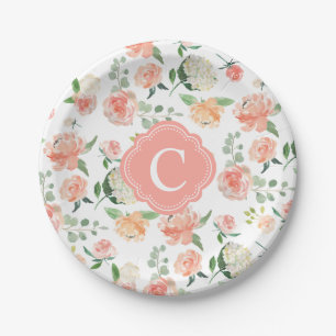 Floral Botanical Print met je Monogram Papieren Bordje