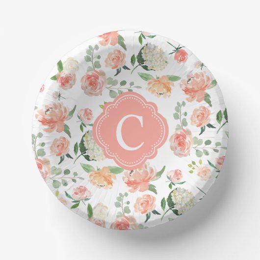 Floral Botanical Print met je Monogram Papieren Kommen (Voorkant)
