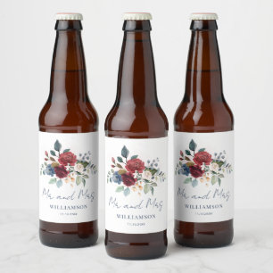 Floral Botanical Script Wedding Bier Etiket