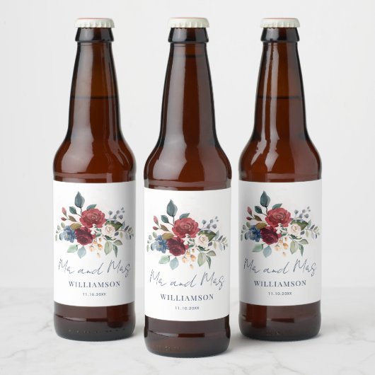 Floral Botanical Script Wedding Bier Etiket (Flessen)