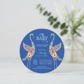 Floral Botanical Stork Baby Boy Shower Invitation Kaart (Staand voorkant)