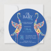 Floral Botanical Stork Baby Boy Shower Invitation Kaart (Voorkant)