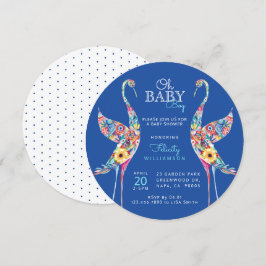 Floral Botanical Stork Baby Boy Shower Invitation Kaart