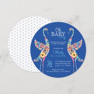 Floral Botanical Stork Baby Boy Shower Invitation Kaart