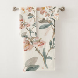 Floral Botanical Watercolor Leaves Beige Painted Bad Handdoek