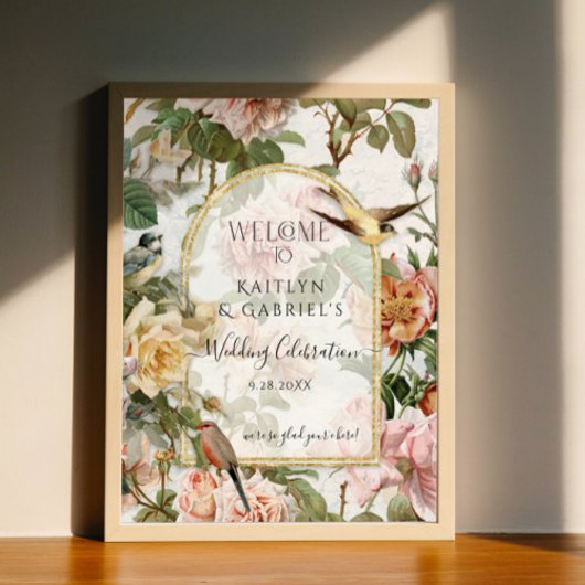 Floral Botanical Waterverf Birds Welcome Wedding Poster