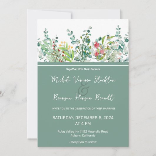 Floral Botanical Wedding Invitation Kaart (Voorkant)