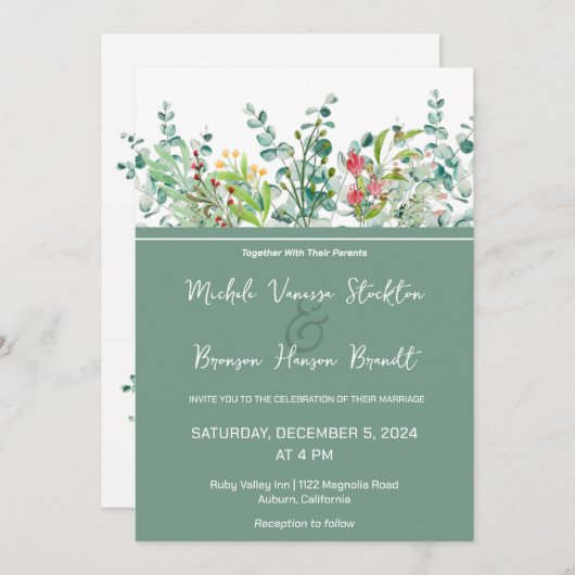 Floral Botanical Wedding Invitation Kaart (Voorkant / Achterkant)