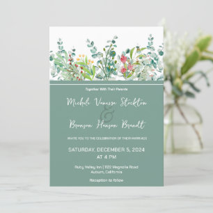 Floral Botanical Wedding Invitation Kaart