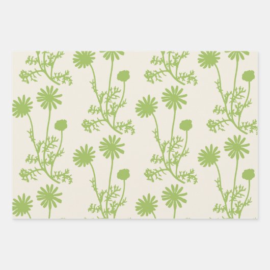 Floral Botanical Wild Daisies Lime Green Patterns Inpakpapier Vel (Voorkant 3)