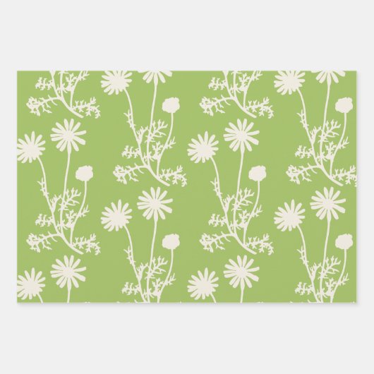 Floral Botanical Wild Daisies Lime Green Patterns Inpakpapier Vel (Voorkant 2)