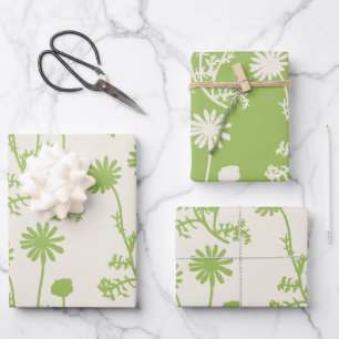 Floral Botanical Wild Daisies Lime Green Patterns Inpakpapier Vel