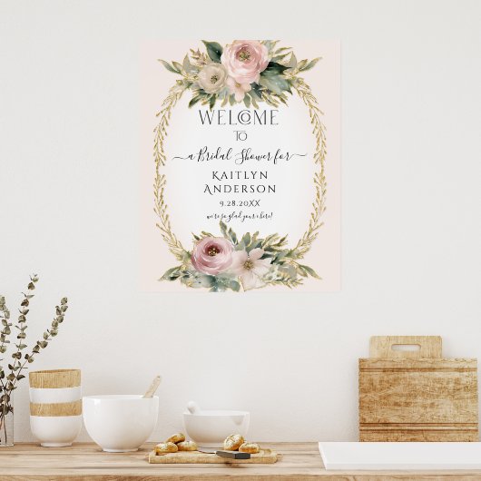 Floral Botanical Winter Roos Welkom Vrijgezellenfe Poster (Keuken)