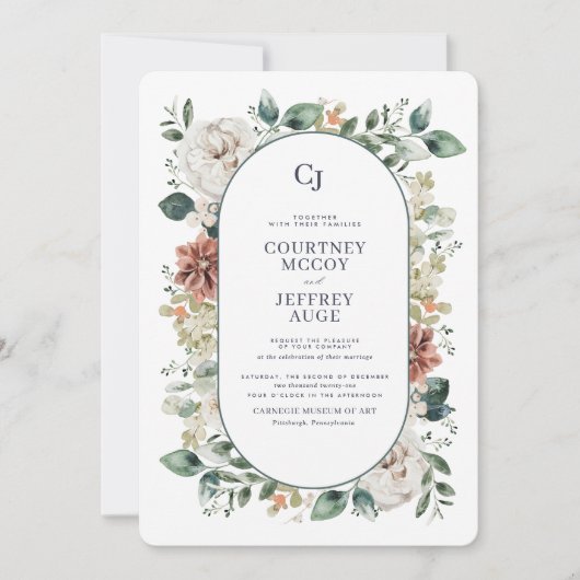 Floral Botanical Winter Wedding Invitation Kaart (Voorkant)