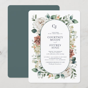 Floral Botanical Winter Wedding Invitation Kaart