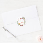 Floral Botanical Wooden Peace Sign Ronde Sticker (Envelop)