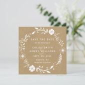 Floral Botanical Wreath Faux Kraft Square Save The Date (Staand voorkant)