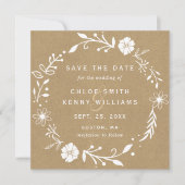 Floral Botanical Wreath Faux Kraft Square Save The Date (Voorkant)