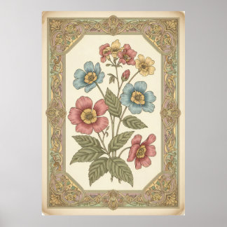 Floral Botanisch Poster in Retro Pastel