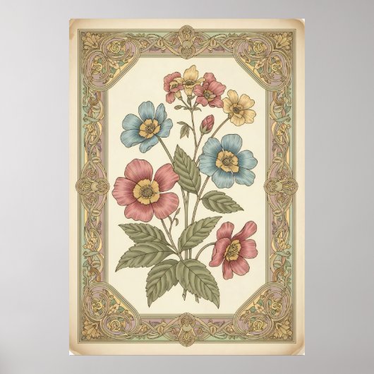 Floral Botanisch Poster in Retro Pastel (Voorkant)