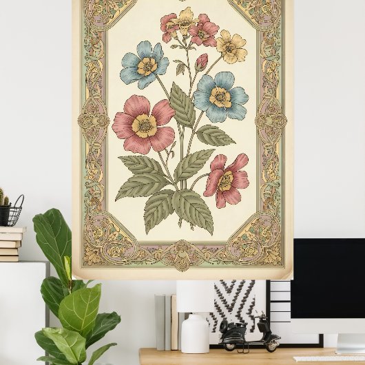 Floral Botanisch Poster in Retro Pastel (Thuiskantoor)