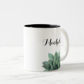 Floral Botanisch Succulent Elegant Script Tweekleurige Koffiemok (Voorkant rechts)
