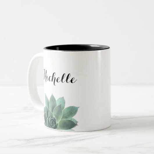Floral Botanisch Succulent Elegant Script Tweekleurige Koffiemok (Voorkant links)