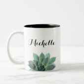 Floral Botanisch Succulent Elegant Script Tweekleurige Koffiemok (Links)