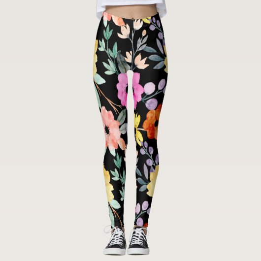 Floral botanische aanjager van moderne Waterverf Leggings (Voorkant)