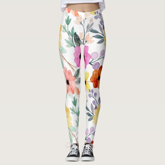 Floral botanische aanjager van moderne Waterverf Leggings (Voorkant)