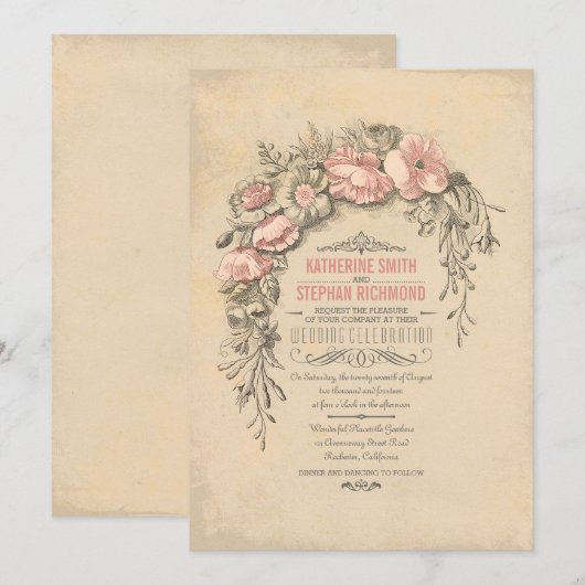 Floral Botanische bruiloft Kaart (Voorkant / Achterkant)