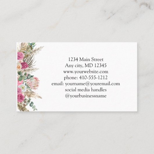 Floral botanische eminine voor kleine bedrijven visitekaartje (Achterkant)