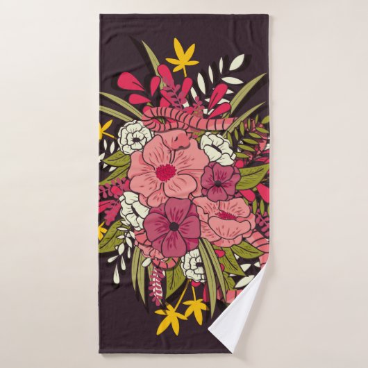Floral botanische hand getrokken trilling badhanddoek (Badhanddoek)