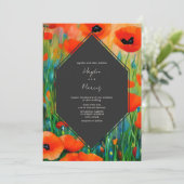 Floral Botanische Poppy bruiloft Kaart (Staand voorkant)