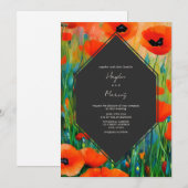 Floral Botanische Poppy bruiloft Kaart (Voorkant / Achterkant)