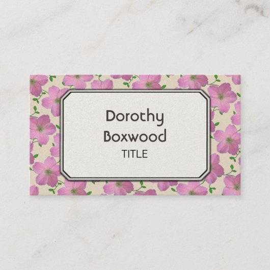 Floral botanische roze geranium  visitekaartje (Voorkant)