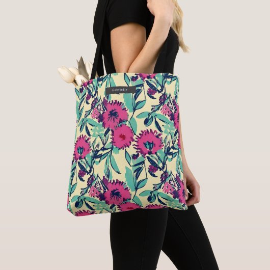 Floral botanische roze tote bag (Dichtbij)