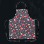 Floral botanische roze zwart schort<br><div class="desc">boho laat roze schilderij op een donkergrijze achtergrond los. Originele kunst van Nic Squirrell.</div>